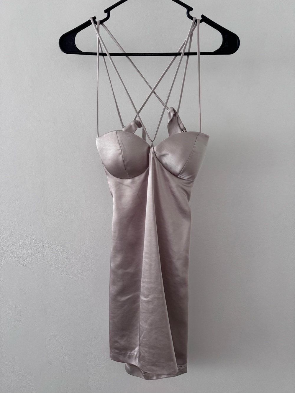 Zara Satin Mini Dress in Light Silver